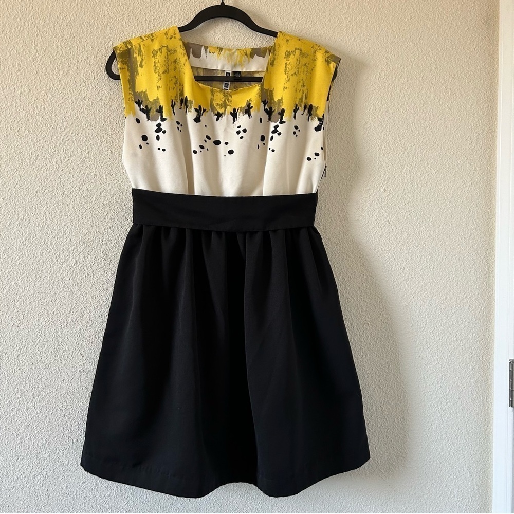 SARIAH Women’s Dress 4 Yellow White Black Pockets Party Summer Date Artsy Party